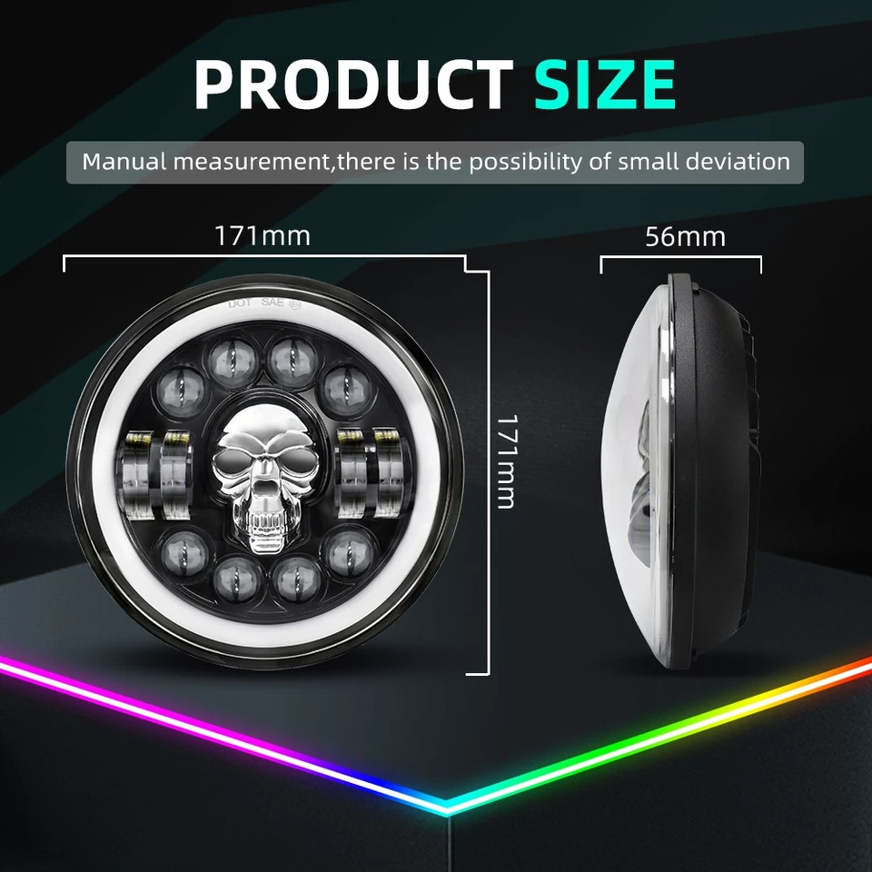 Faros LED redondos de 7"" pulgadas Fit Mack serie R haz alto/bajo con calavera RGB DRL de 2 piezas Foto 2 de 4