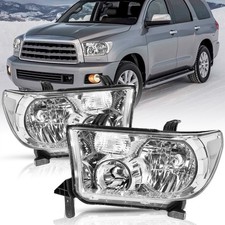 Halogen Chrome Clear Headlights For 2007-2013 Toyota Tundra 08-17 Sequoia Lhrh