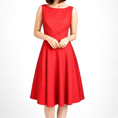 Isaac Mizrahi Cocktail Dress 10 Red Taffeta Tonal Stripe Preppy Retro  Rockabilly | eBay