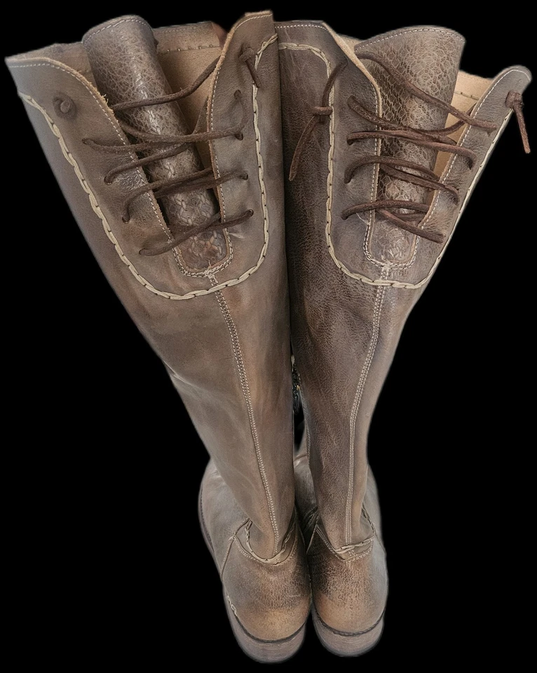 Preciosas botas hasta la rodilla de cuero rubio/gris cama Stu talla 11 Foto 3 de 4