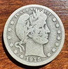 1915 S Silver Barber Quarter, VG, Partial Liberty LIY, Only 704,000 Minted