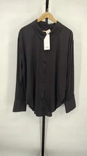 Ruti Women's Shift Your Gaze Silk Button Down Blouse Black Sleeved Top 16