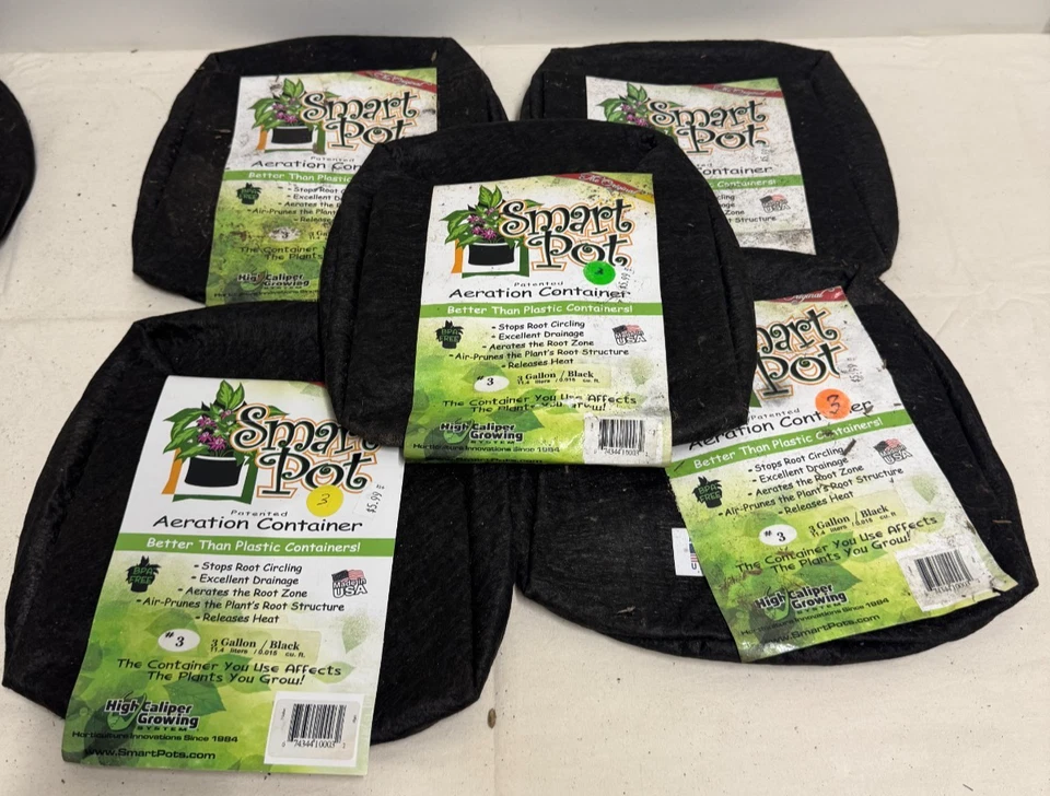 Paquete de 5 - Macetas inteligentes (plantadora de tela) con asas cortadas - 3 galones - negras Foto 2 de 2