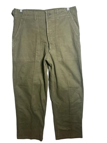 Vintage WWII Medium US Military Army Green Metal Star Button Combat Trousers