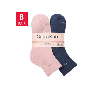 Calvin Klein Women's High Quarter  8-Pair (FREE SHIPPING)  Pink Blue Cream Beige