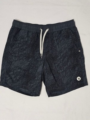 Vuori Kore V302 Men s Active Swim Shorts Medium Gray Black Abstract Print Lined