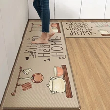 Anti-Fatigue Kitchen Rug Set of 2 Brown Quotes Cooking Farmhouse Cushioned