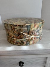 Hat Box Round Storage Decorative Victorian Children Print Travel Preowned LK
