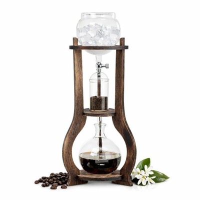 Nispira Cold Brew Coffee Drip Tower Iced Coffee Maker Wooden Stand 6-8 Cup