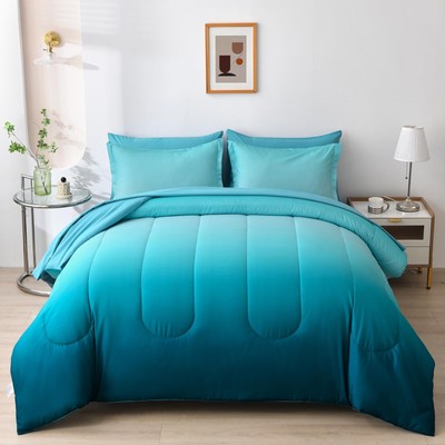 7 Pieces Teal Comforter Set Lightweight Gradient Teal Green King Light Teal