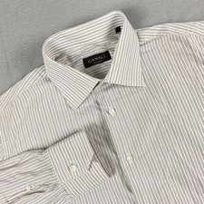 Canali mens dress Shirt M 16.5 42 white light blue Striped Made In Italy Button