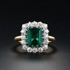 3 Ct Emerald Cut Simulated Emerald Halo Wedding Ring 14k Yellow Gold Plated