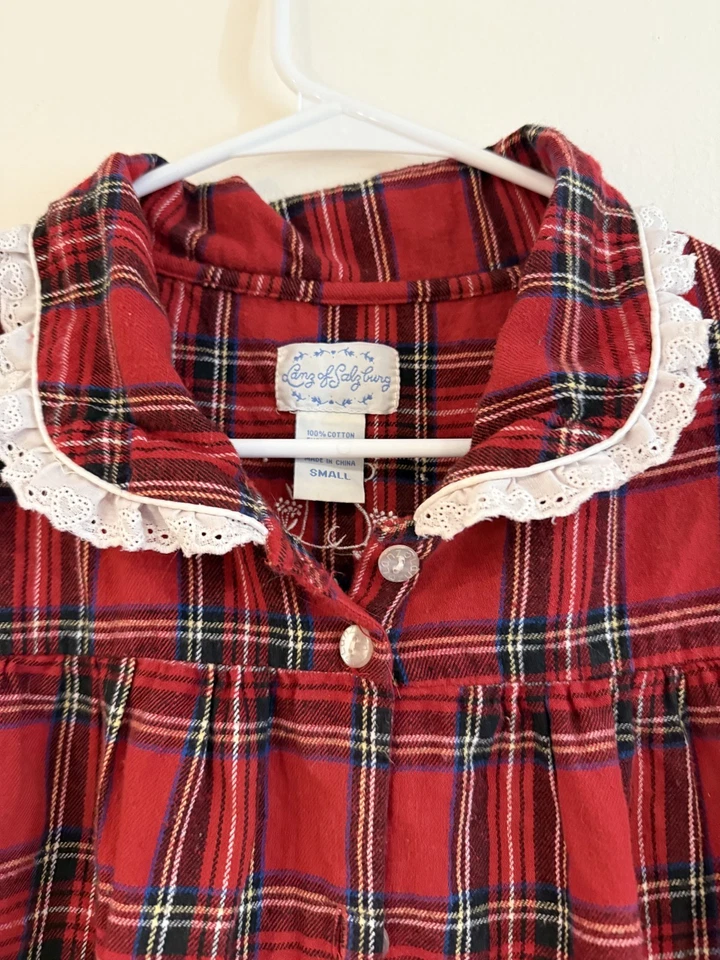 Vestido de noche Lanz Of Salzburg para mujer a cuadros con botones de encaje rojo talla S Foto 2 de 4