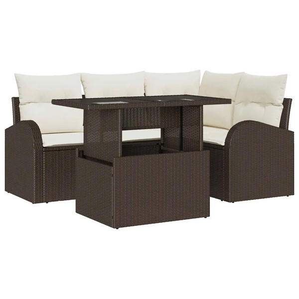 Gartensofa-Set 5-Teilig Poly Rattan Braun Mit Kissen Speicherschaum-image