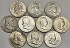 Lot of 10 (1949 to 1955) Franklin Half Dollars