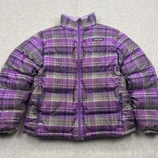 Patagonia Jacket Youth Medium 10 Purple Plaid Down Puffer Insulated Winter 68303