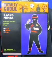 Black Ninja Boys Halloween Costume Totally Ghoul Size Large Jumpsuit Hood