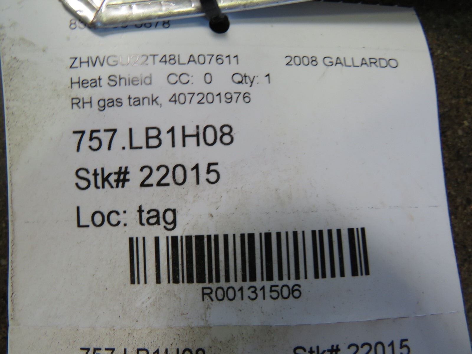 Lamborghini Gallardo, Spyder, RH, Gas Tank Heat Shield, Used, P/N 407201976