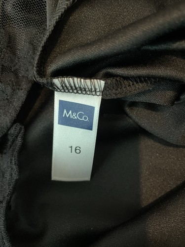 Womens M&Co Uk 16 Black Lace Overlay Short Sleeve V Neck Lined Occasion Blouse - Picture 5 of 6