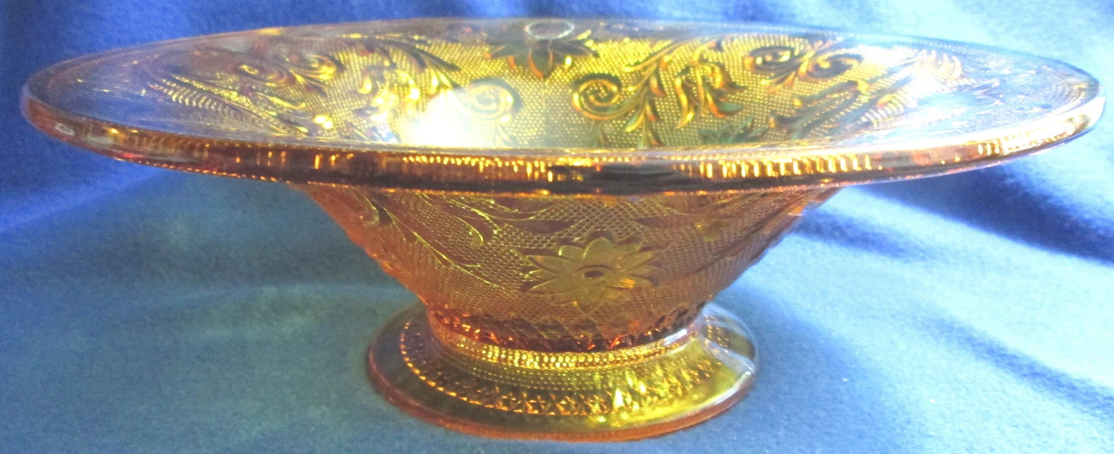 Vintage 11 1/4" Diameter "Tiara Glass" Amber "Sandwich Pattern" Pedestal Bowl