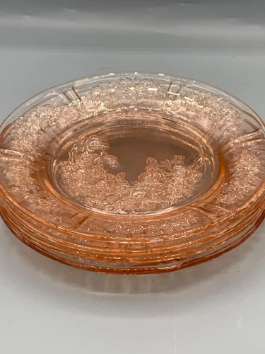 Set 4 Vintage Federal Glass Company 6”  Bread Plates- Sharon Cabbage Rose