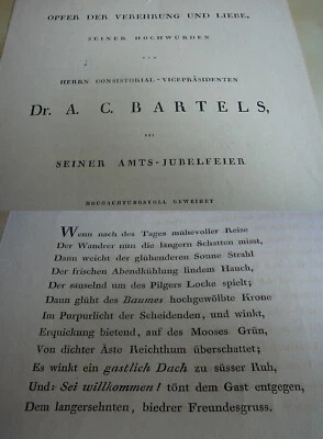 Theologen LENTZ: Druck 1823, Gedicht Jubiläum Abt BARTELS (Kl. Riddagshausen) - Bild 1 von 4