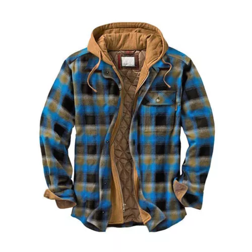 Men Plaid Work Jacket Lumberjack Hooded Flannel Shirt Sherpa Warm Hoodie New - Picture 6 of 76