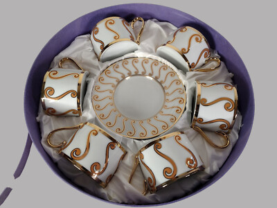 Set of 6 Fine Porcelain Espresso Coffee Tea Cups & Saucers Hand Painted ...