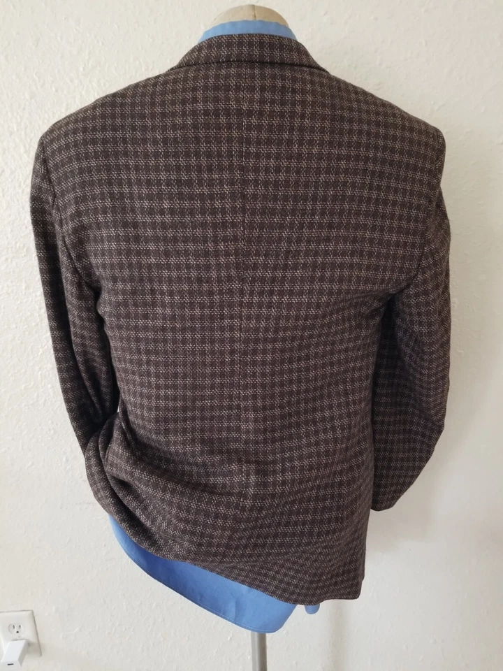 42R Armani COLLEZIONI Brown/blue wool Tweed Check Plaid Blazer Sport Coat jacket - Image 4 of 4