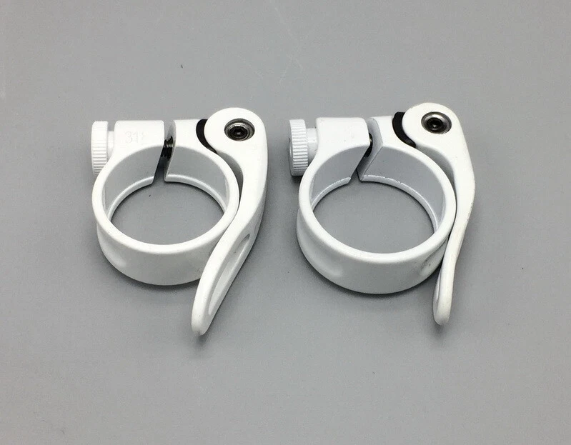 Abrazadera de tija de sillín de liberación rápida para bicicleta de carretera MTB 31,8/34,9 mm blanca Foto 3 de 4