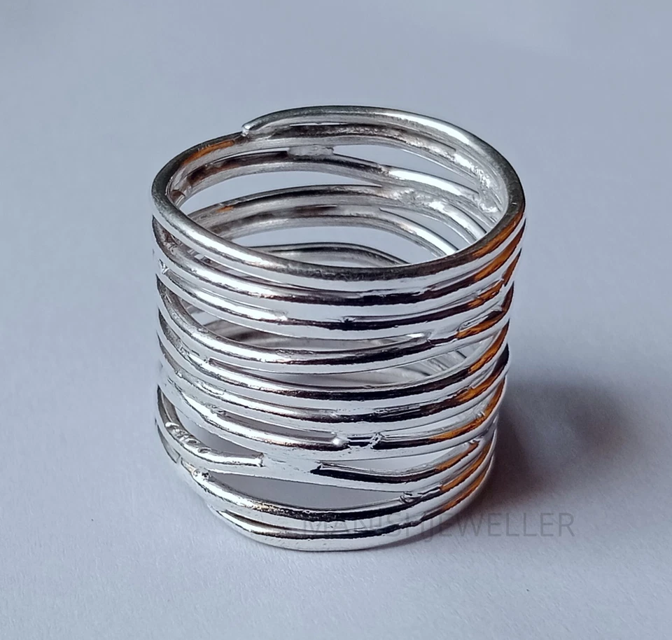 Long Wrapround Band Ring 925 Sterling Silver Statement Ring Boho Wide Band Ring - Image 2 of 4