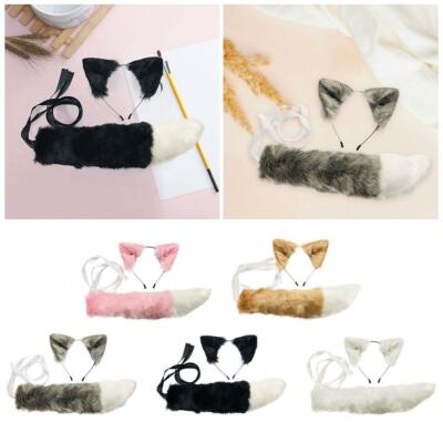 Kunstfell Katzenohren Haarspange langer Schwanz Halloween Weihnachten Kätzchen Cosplay Set