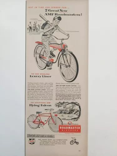 1954 vintage Roadmaster Luxury Liner, Flying Falcon Bicycles.
