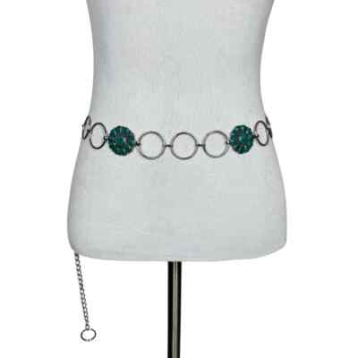 Western Boho Turquoise Concho Silver Tone Chain Belt OS  display picture 1