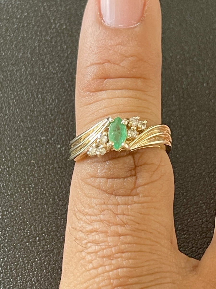 14KT Yellow Gold Emerald & Diamond Ring. Size 6 (F68) | eBay