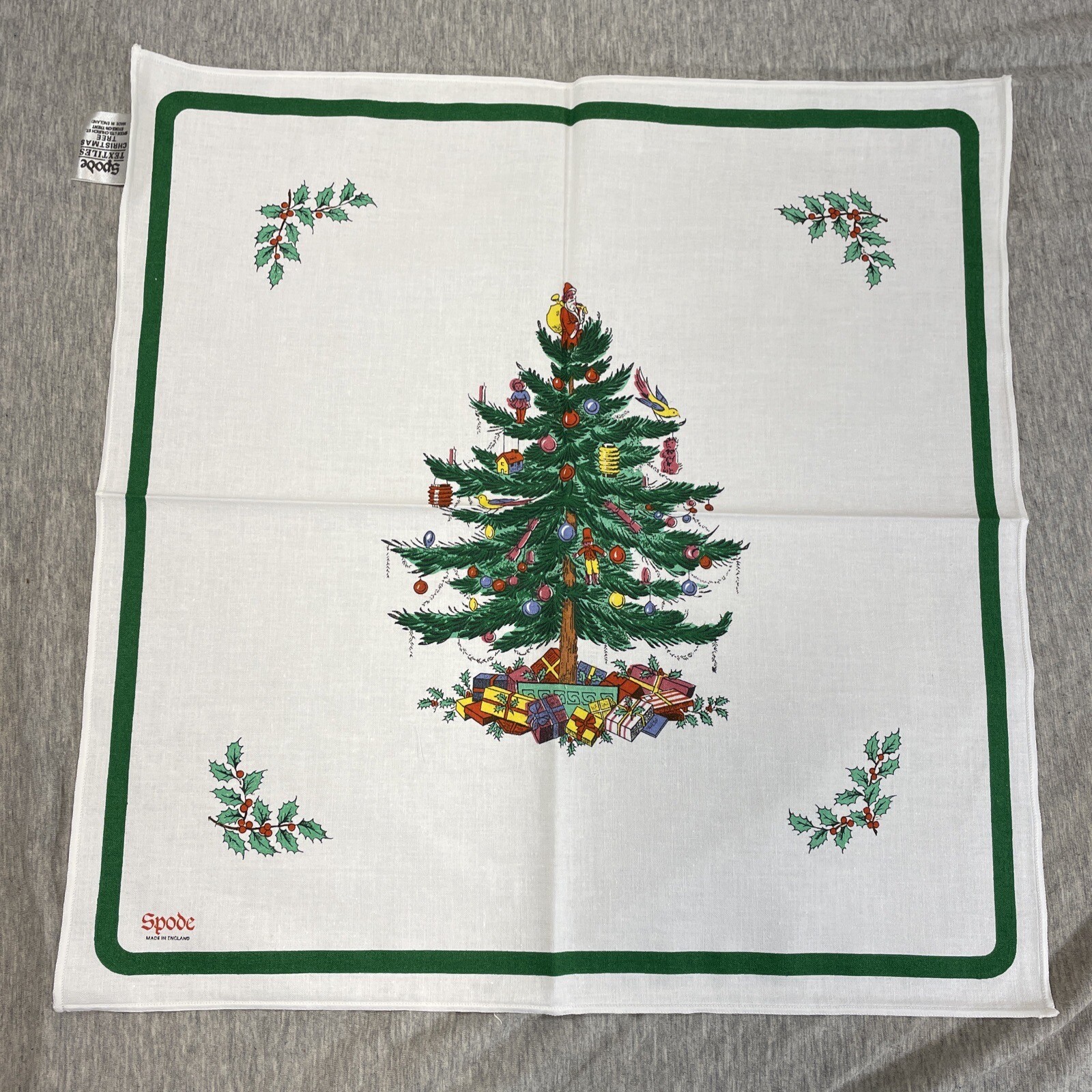 Vintage Spode Holly Corner Christmas Tree Cloth Napkins Set Of 6