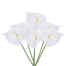 K&uuml;nstliche Anthurium-Lilien, Blumenstrau&szlig;, Dekoration, 33 cm, Wei&szlig;, 6 St&uuml;ck
