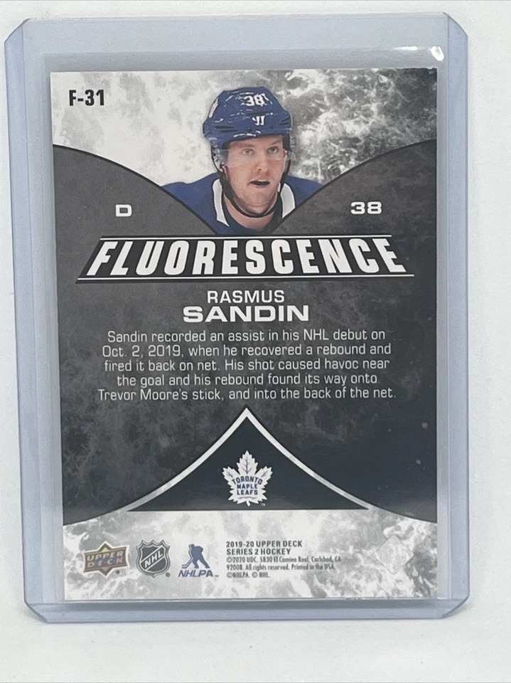 Toronto Maple Leafs - Rasmus Sandin - 19/20 UD Series 2 - Fluorescense - #69/150 - Image 3 of 3