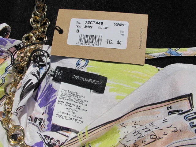 DSQUARED2 ABITO DA SOLE SETA 100% calce malva scarabocchia catena uk12 £930 nuovo con etichette