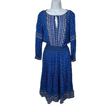 GAP Womens Small Dress Blue Long Sleeve Midi Peasant Prairie Boho Cottagecore