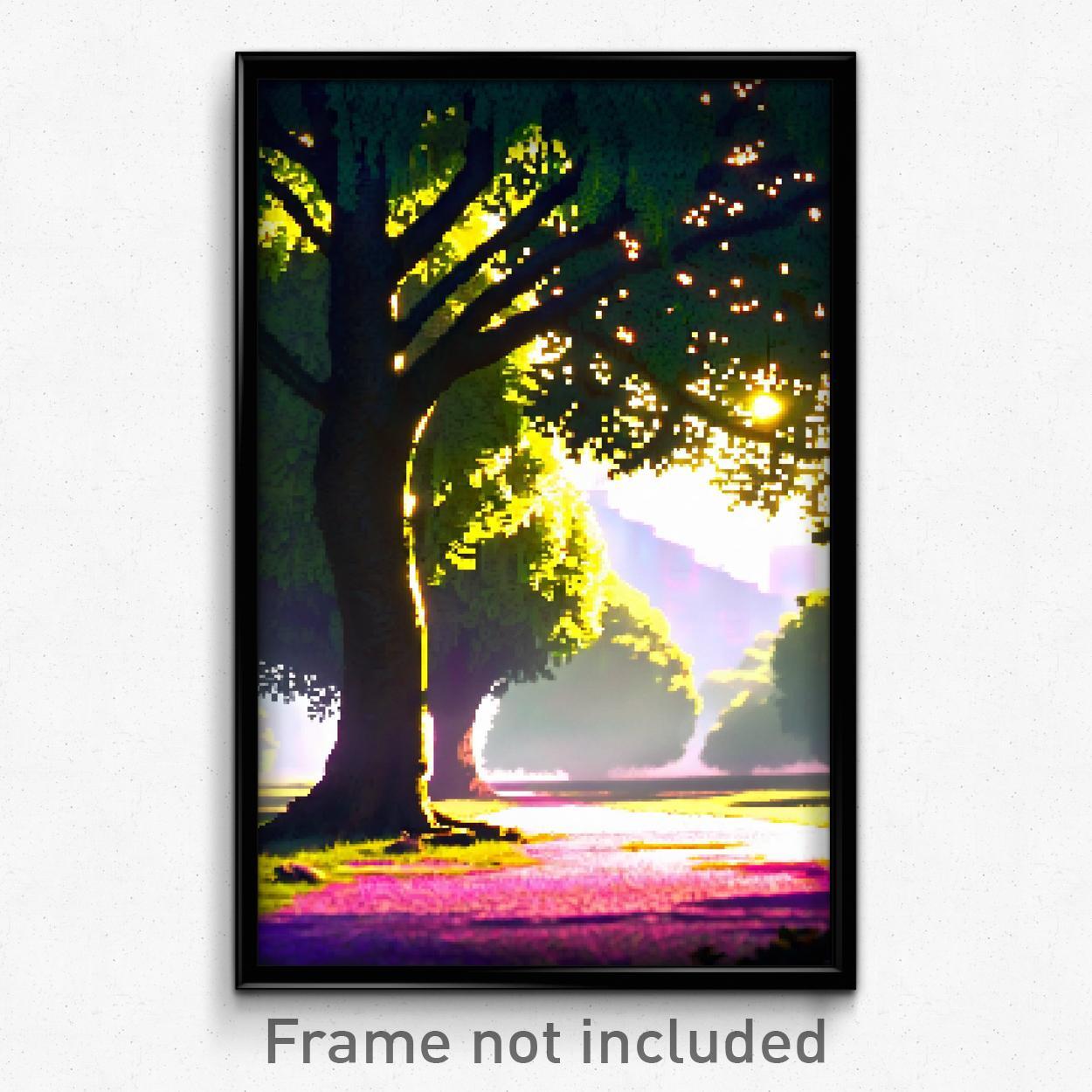 8 Bit Psychedelic Pixel Art Poster - Shady Clearing Trippy Video Game Print