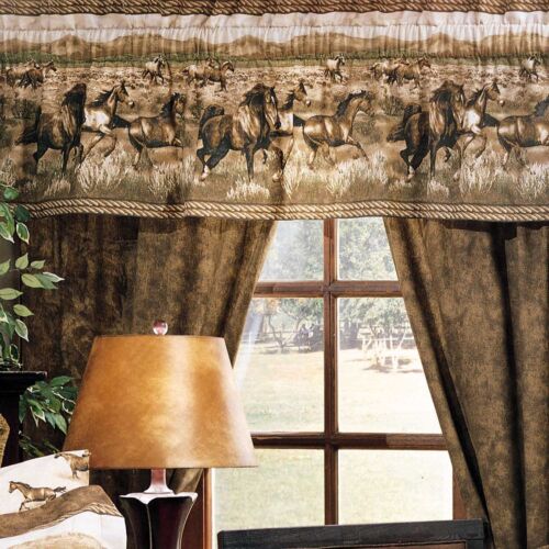 Blue Ridge Trading Wild Horses Lined Curtain w/valance 42" x 84" Country Western - Afbeelding 1 van 2