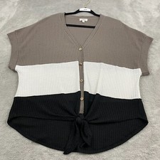 UMGEE Waffle Knit Tie Front Top Womens S Brow...
