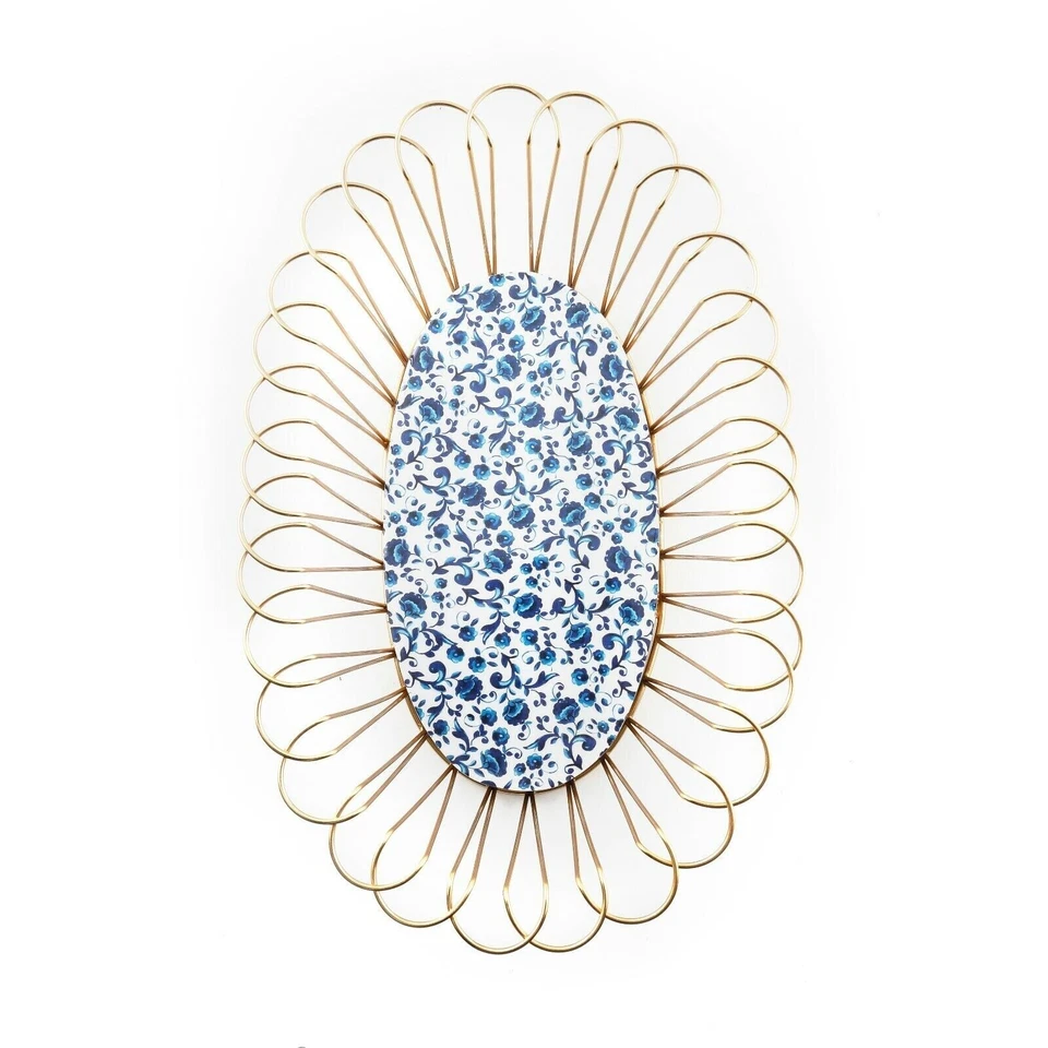 Pioneer женщина хлеб корзина золотой проволоки 15,5 в овальный синий цветы на белый подарок новый - Изображение 3 из 3