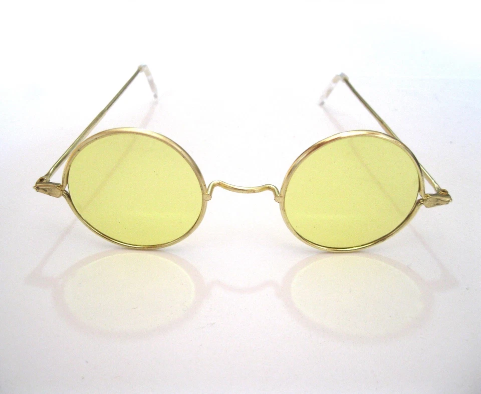 Yellow Round Wireframe Glasses Hippie 60s Retro Adult Halloween Costume - Image 2 of 2