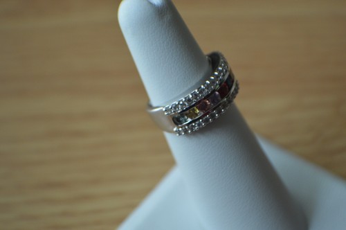 1.70ct AAA Multi Sapphire / Zircon Ring Platinum over Fine Sterling Silver Sz 5 - Picture 8 of 11