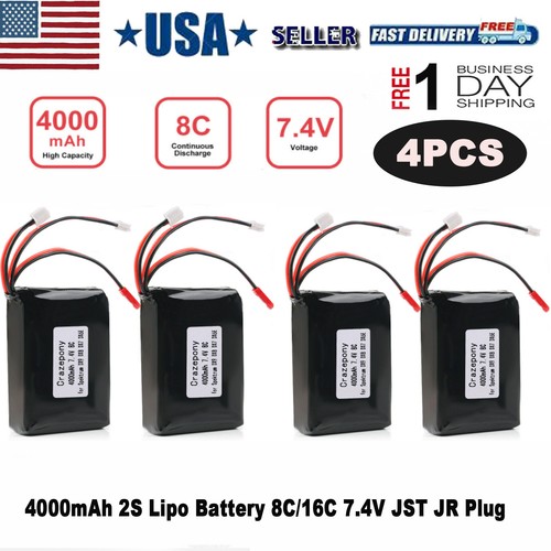 7.4V 2S 4000mAh Lipo Battery 8C 16C JST JR Plug for Spektrum DX9 DX8 DX7 DX6E US - Picture 33 of 43