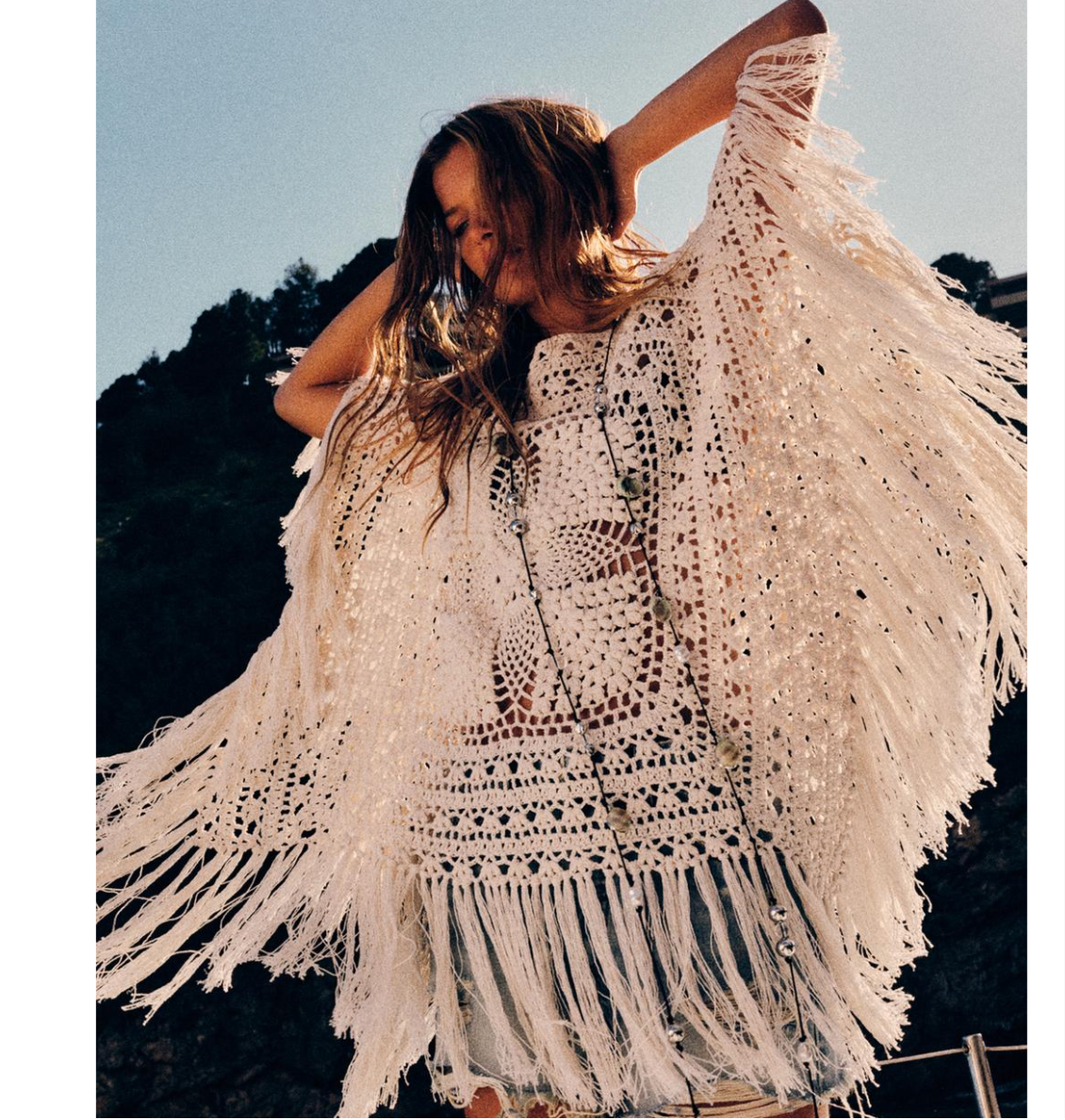 ZARA NEW WOMAN FRINGED KNIT KAFTAN ONE SIZE M ECRU 3653/002 ZARA NEW WOMAN FRINGED KNIT KAFTAN ONE SIZE M ECRU 3653/002