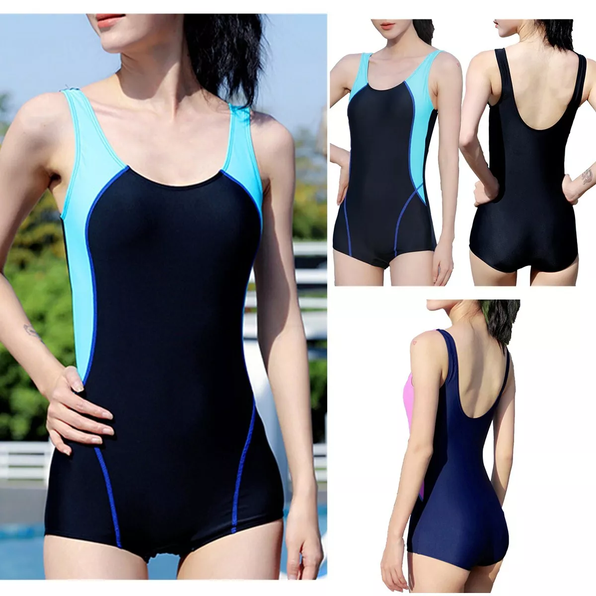 Women's Athletic One Piece Rash Guard Swimsuit U Neck Surfing Shorty  Wetsuit