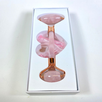 Premium Rose Quartz Jade Roller - Gua Sha Massager - Silicone Cupping